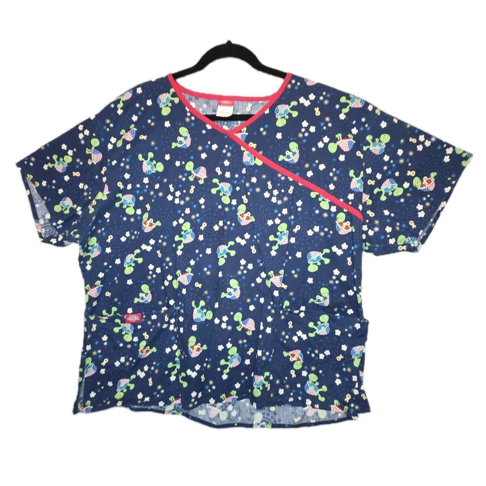 Dickies Medical Scrubs 2XL Patriotic Turtle American 4th of July Nursing Vet Top
